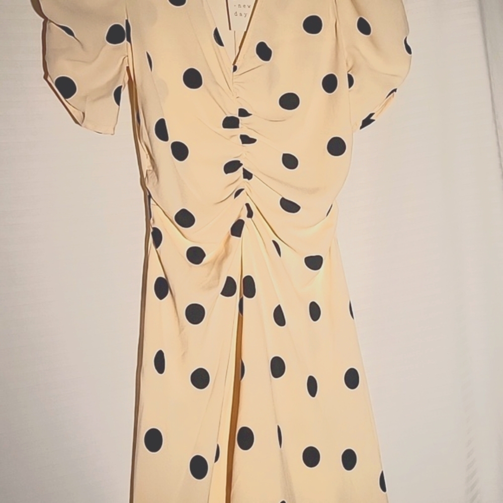 A New Day Hi-Lo Womans Beige with Black Polka Dot Dress, Size: XS, NWT - Picture 6 of 11